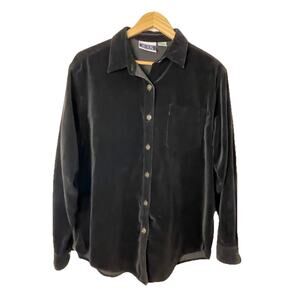 VTG 80s Bill Blass Black Velvet Button Down Shirt Shacket Men Sz M -Chest 44
